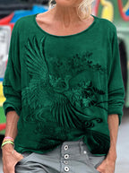 Cranes Floral Japanese Embroidered Comfy T Shirt