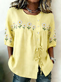 Women's Retro Floral Button Lace Up Tie Shirt