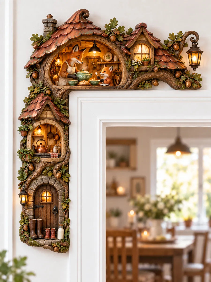 Enchanted Fox Family Cottage Door Corner Decor