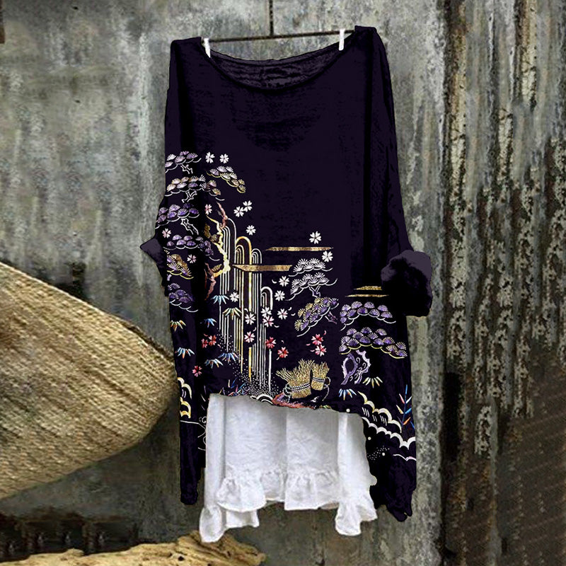 Japanese Embroidered Art Linen Blend Flowy Tunic