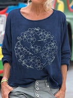 Cherry Blossom Japanese Embroidery Art Washed T Shirt