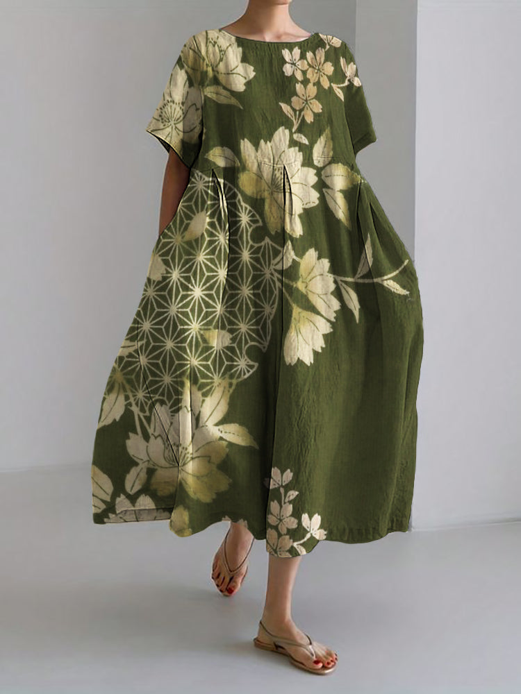 Cherry Blossom Japanese Art Classy Linen Blend Maxi Dress