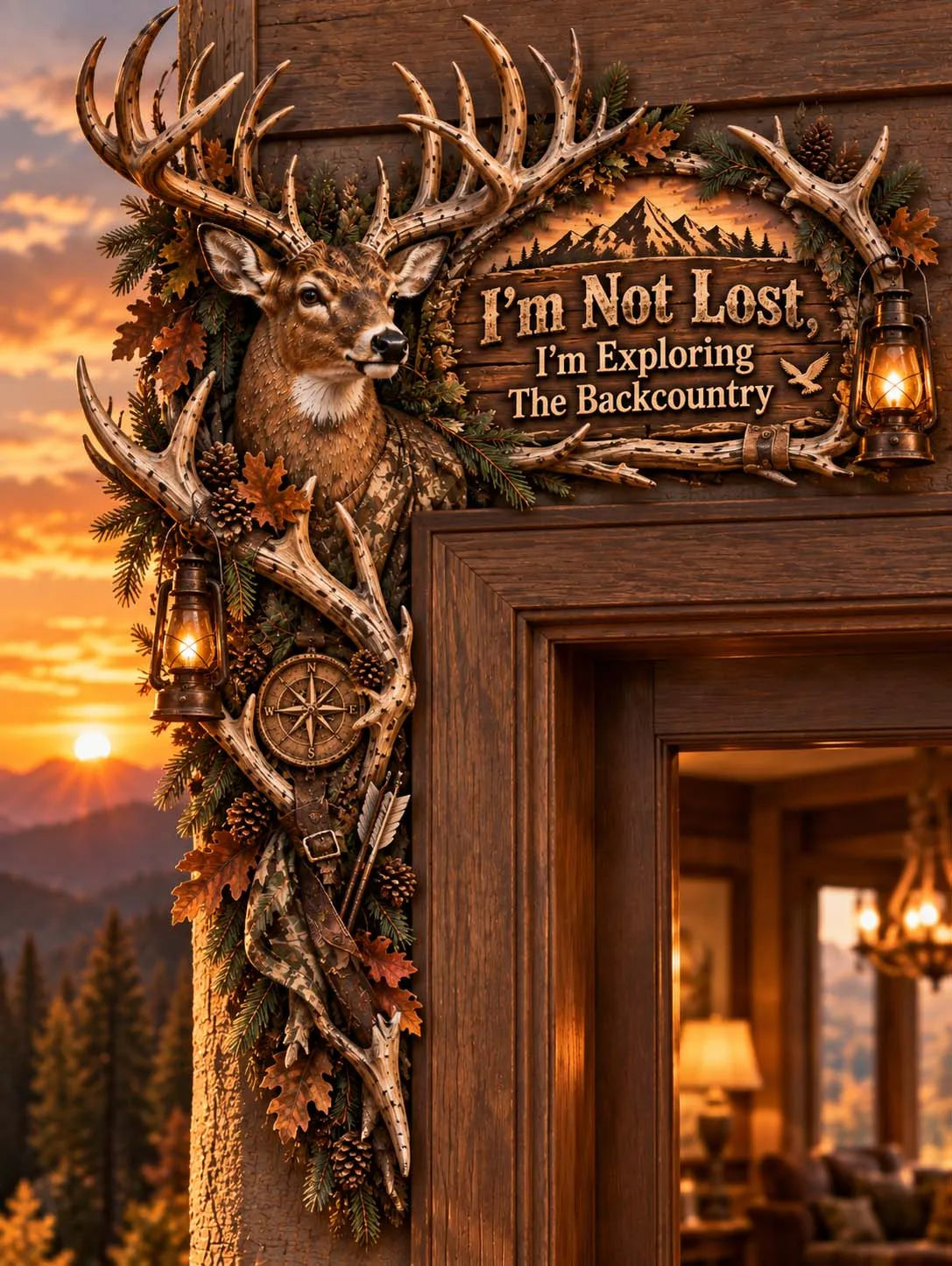 🦌 "I'm Not Lost" Deer & Antler Door Corner Decor