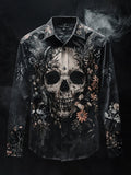 Men's Outdoor Vintage Skull and Floral Long Sleeve Shirt