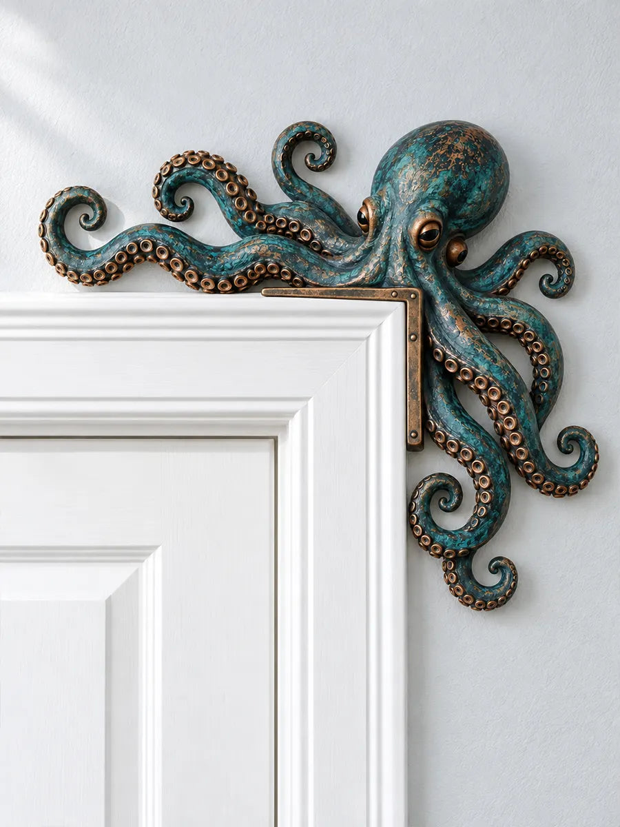 🐙 Vintage Bronze Blue Octopus Door Corner Sign