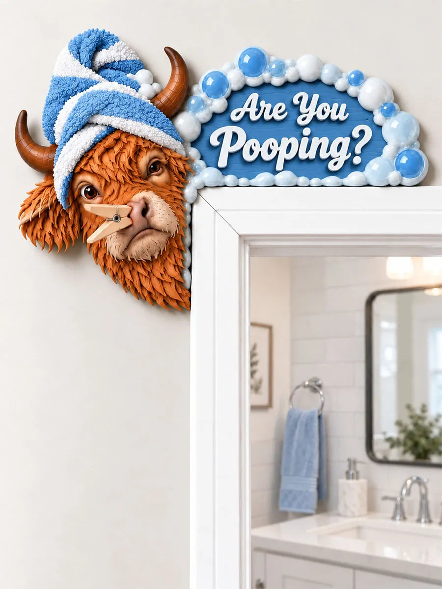 “Are You Pooping?” Highland Cow Door Frame Corner Decor