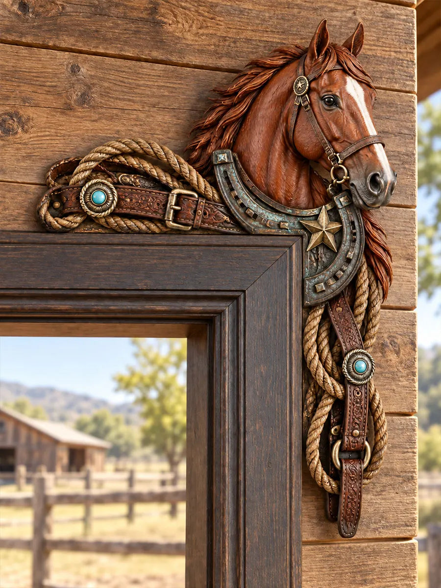 Western Horse, Horseshoe & Tack L-Shaped Door Frame Corner Decor