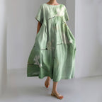 Casual Loose Bird Print Round Neck Short Sleeve Midi Dress