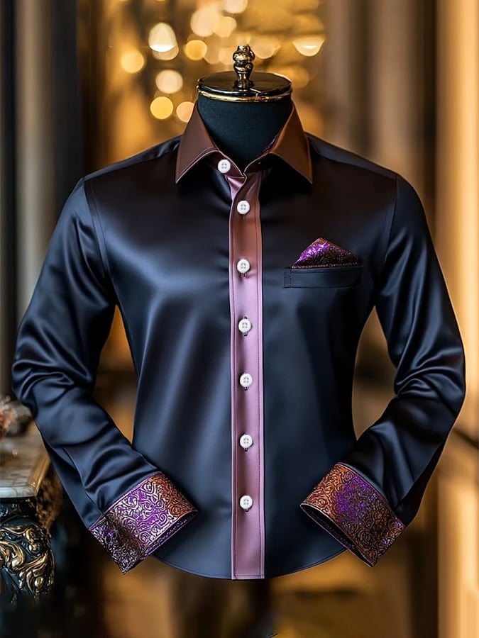Men's Silk Design Printed Long Sleeve Pocket Shirt