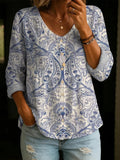 Women's Casual Floral Print Cotton Linen Top