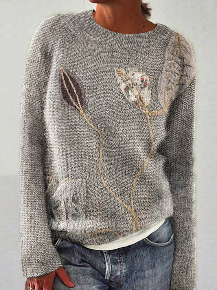 Japanese Style Lotus Leaf Embroidery Knitted Sweater