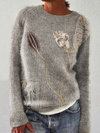 Japanese Style Lotus Leaf Embroidery Knitted Sweater