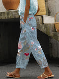 Women's Casual Floral Cotton-Linen Trousers (Spring) (With Pockets)