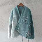 Vintage Cherry Blossom Gradient Japanese Art Cozy Fleece Kimono Cardigan