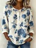 Women's Casual Color Block Print Short-Sleeve Top