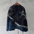 Vintage Cherry Blossom Branch In Night Japanese Art Cozy Fleece Kimono Cardigan