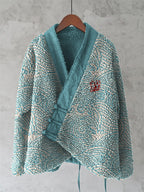 Japanese Wave Art Plush Kimono Cardigan