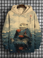 Men's River Kimono Otter Tea Drinking Japanese Art Print Casual Hoodie