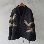 Vintage Japanese Crane Art Plush Kimono Cardigan