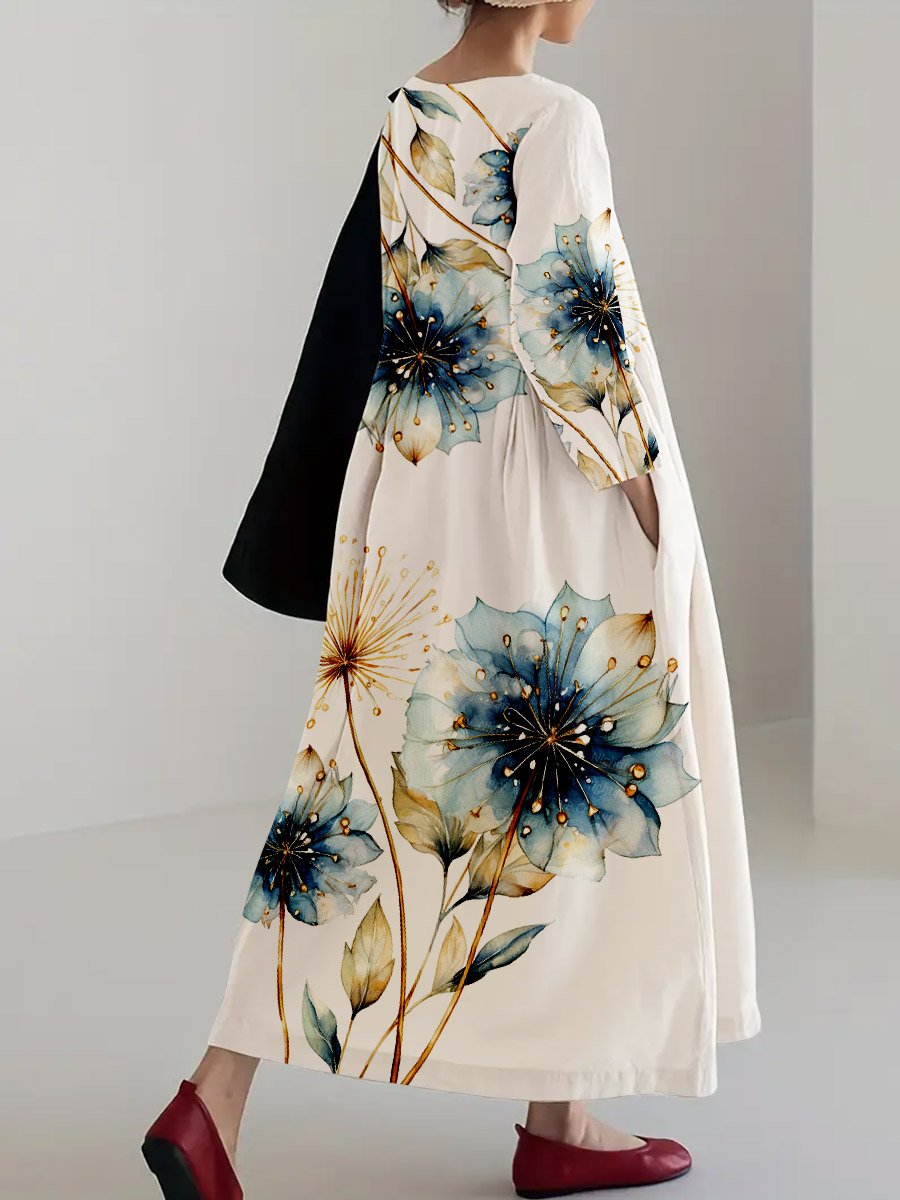 Women's Floral Art Cotton Blend Dress