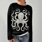 Ocean Octopus Embroidered Cozy Knit Sweater