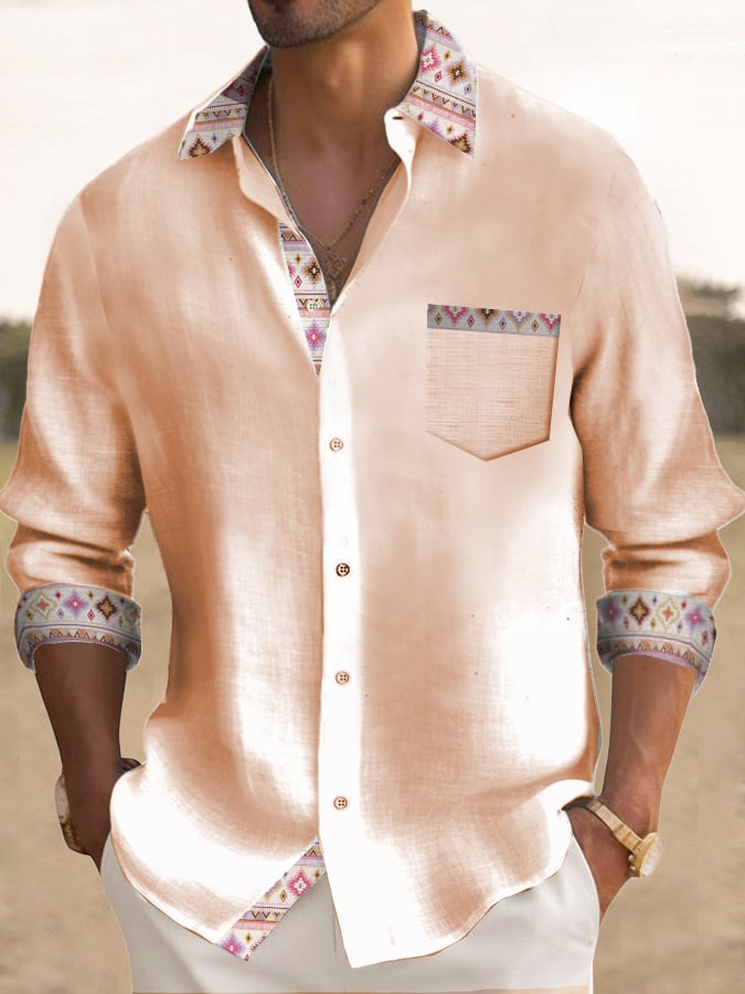 Casual Fashion Printed Contrast Color Men's Long Sleeve Shirt