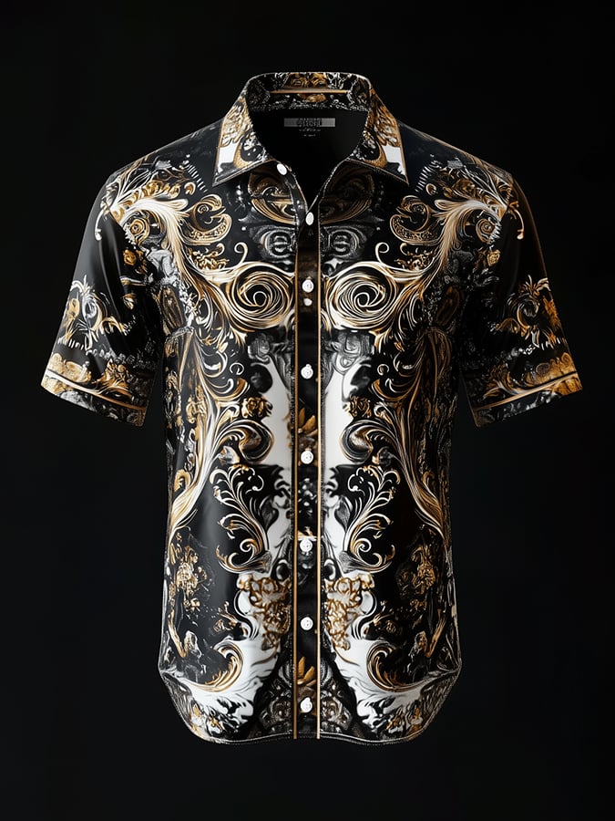 Men's Casual Vintage Floral Skull Print Short Sleeve Shirt