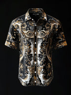 Men's Casual Vintage Floral Skull Print Short Sleeve Shirt