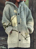 Plum Blossom Full Moon Japanese Art Cozy Hooded Cardigan
