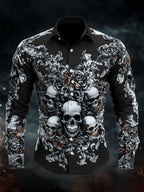 Men's Casual Vintage Brogue Skull Pattern Shirt