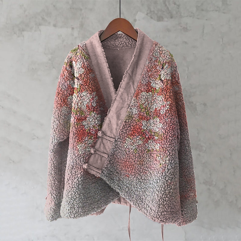 Japanese Style Cherry Blossom Art Plush Cardigan