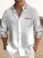 Casual Fashion Printed Contrast Color Men's Long Sleeve Shirt