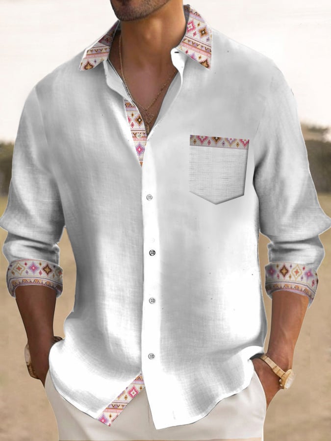 Casual Fashion Printed Contrast Color Men's Long Sleeve Shirt
