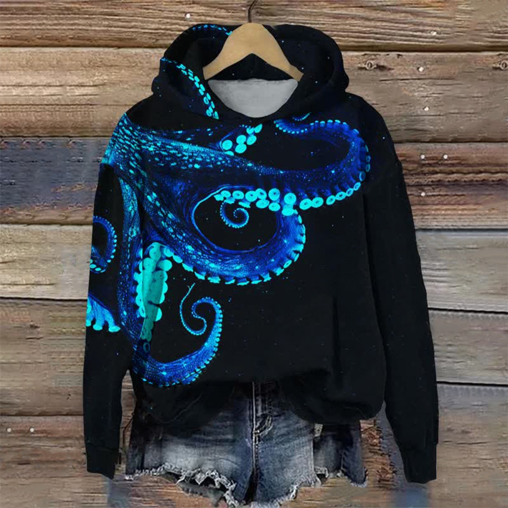 Japanese Ocean Octopus Print Hoodie
