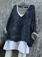 Japanese Traditional Art Embroidered Linen Blend Flowy Tunic
