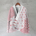 Japanese Geometric Stitch Floral Pattern Women's Kimono