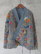 Japanese Embroidery Flower Art Cozy Fleece Kimono Cardigan
