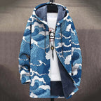 Retro Waves Print Long Sleeve Hooded Cardigan Jacket
