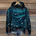 Underwater Shark Print Long Sleeve Hoodie