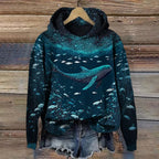 Underwater Shark Print Long Sleeve Hoodie