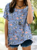 Women's Retro Botanical Flower Print Button Design Shirt