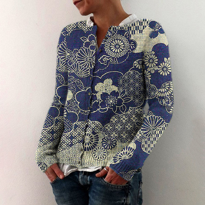 Vintage Geometric Floral Japanese Print Women's Sweater