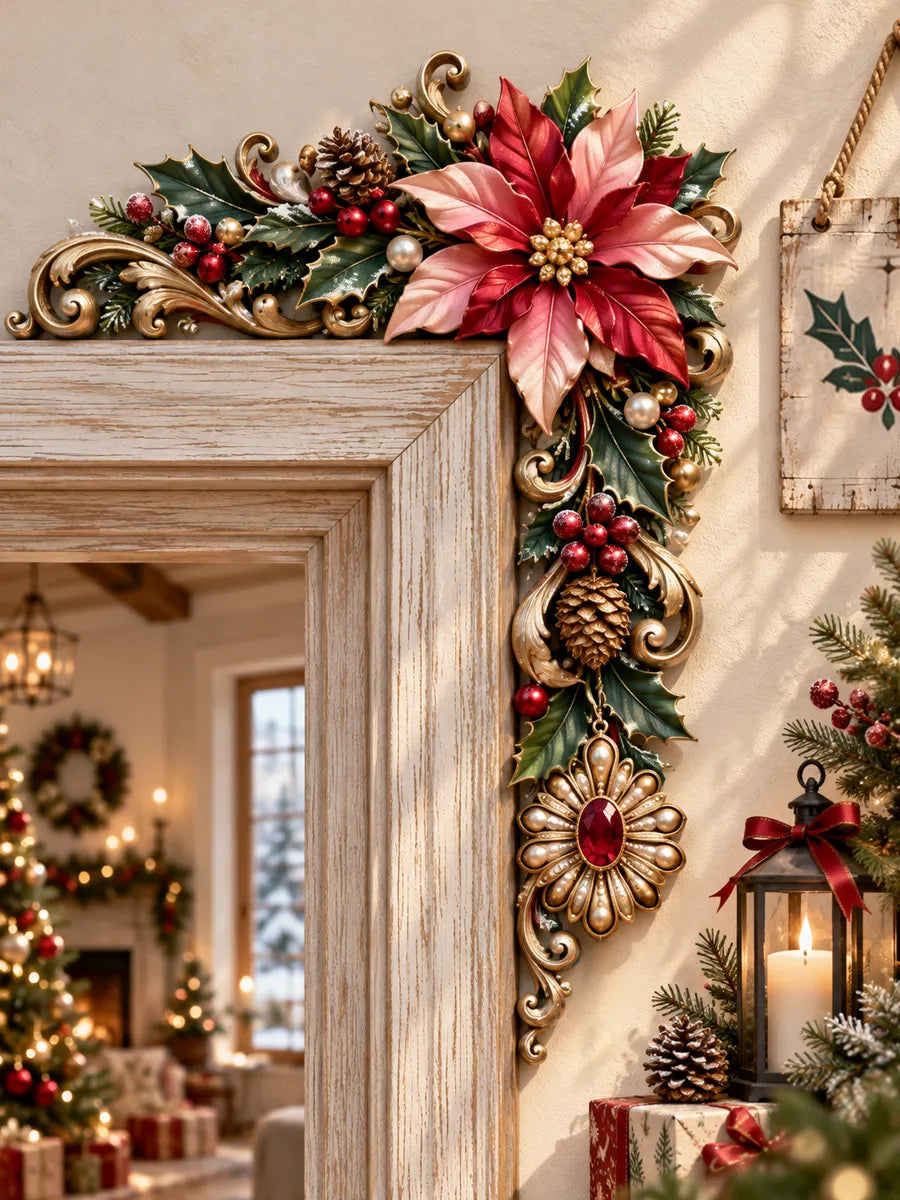 Christmas Poinsettia Wooden Door Corner Decor