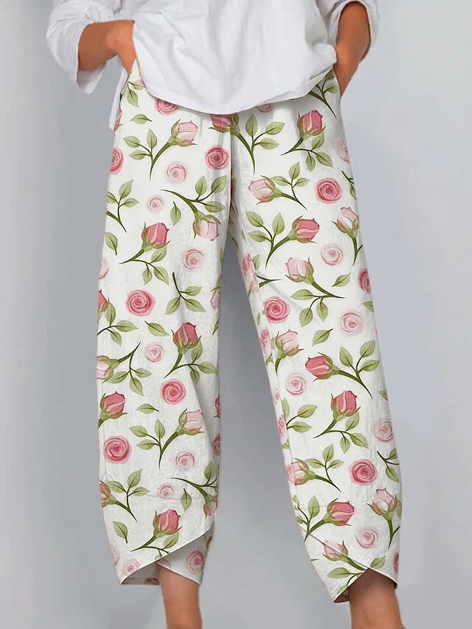 Women's Floral Print Art Print Casual Pants