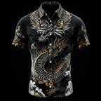 Men's Casual Retro Dragon Print Short Sleeve Shirt
