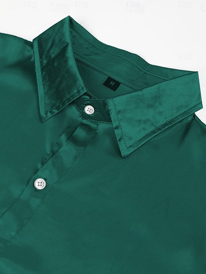 Men's  Solid Satin Long Sleeve Shirt