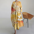 Japanese Cherry Blossom And Crane Art Print Cotton And Linen Dress