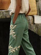 Women's Casual Printed Cotton-Linen Pants