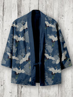 Vintage Cranes Pattern Linen Blend Kimono Cardigan
