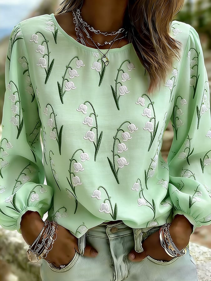 Women's Casual Floral Print Long-Sleeved Top